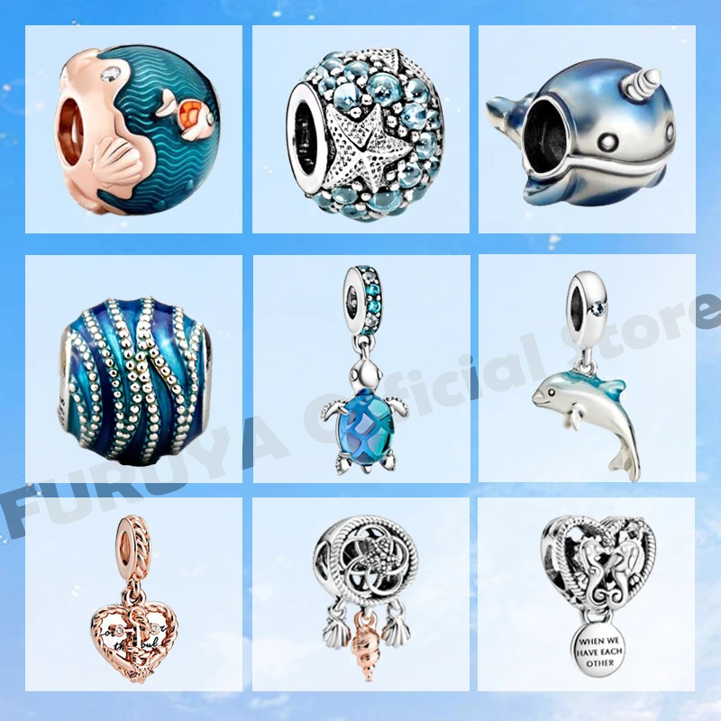 Натуральная 925 стерлингового серебра морские окуньки Дельфин Черепаха Морская