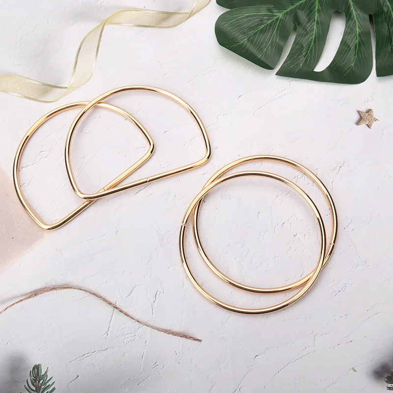 2 Pcs Metal Big Circle Hand-in-hand Iron Ring Metal Hand-in-hand Case Bag Hardware Accessories Replacement Women Handbag Handles