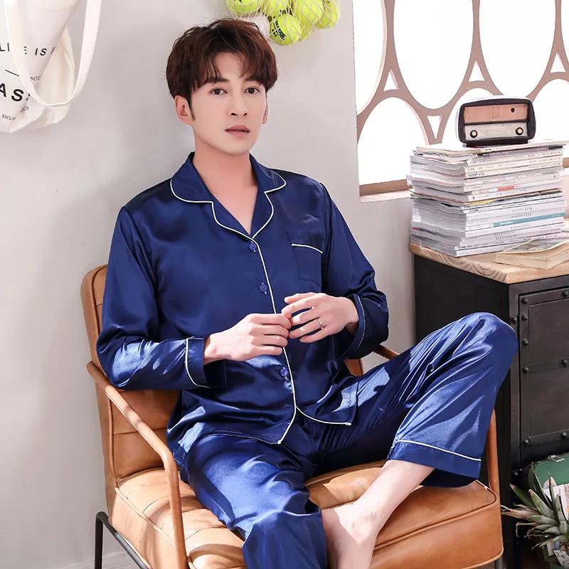 

2PCS Casual Pajamas Suit Lovers Satin Sleepwear Summer New Shirt&Pants Couples Nightwear Silky Women Home Clothes Homewear