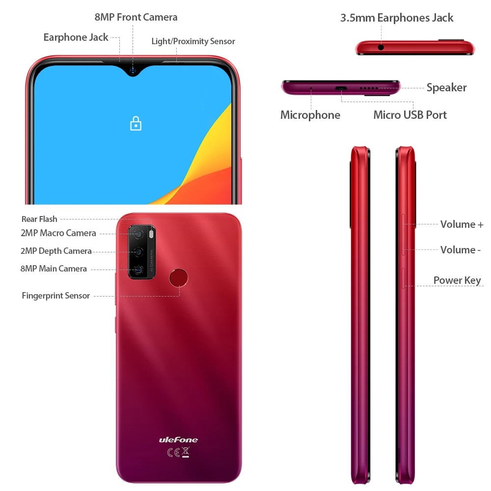 Ulefone Примечание 10 Android 11 2 ГБ + 32 Гб Смартфон 6 52 &quotЭкран Octa Core 4G мобильный телефон с