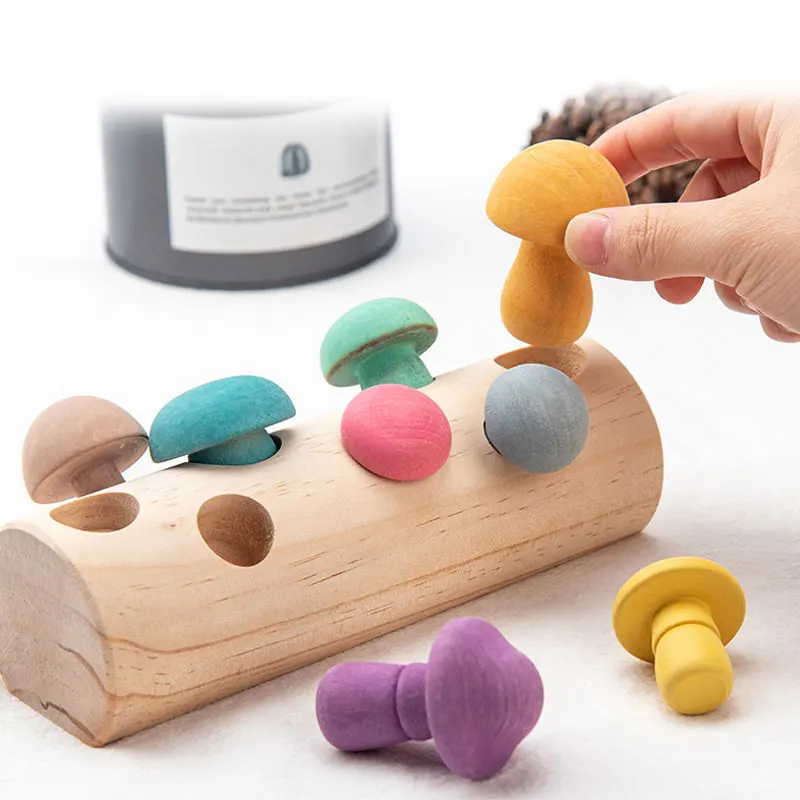 

Wooden Rainbow Blocks Mushroom Picking Game Montessori Educational Wooden Baby Toys Developmental Shape Matching Assembly Grasp