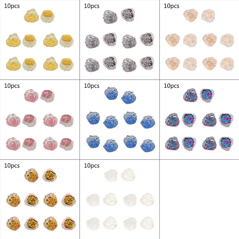 

10Pcs Contrast Colored Crystal Resin Buttons Irregular Surface Sequins Ornaments for DIY Craft Headband Jewelry Pendant