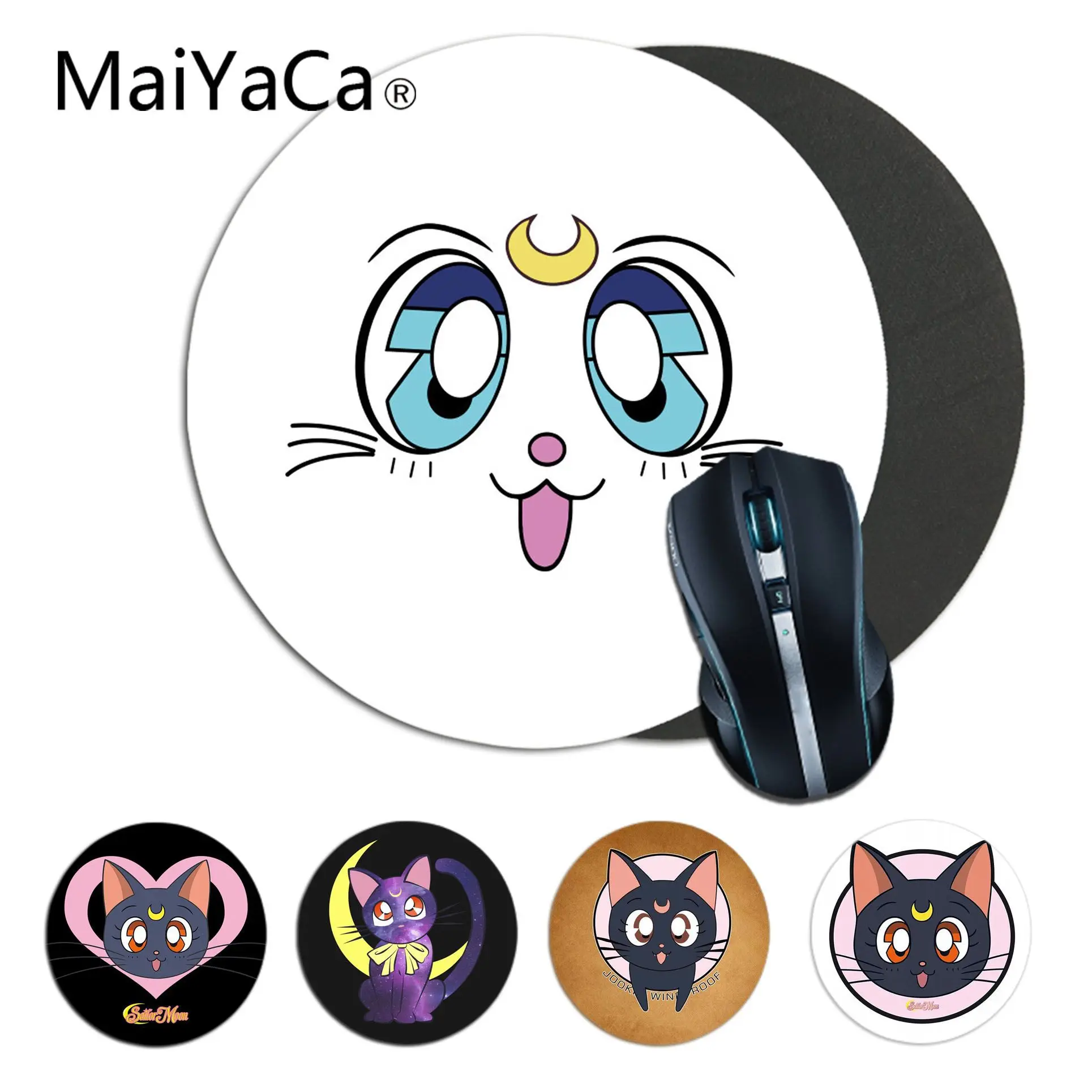 

MaiYaCa anime Moon cute cat Rubber PC Gaming mousepad Game Carpet Mouse Pad round mouse Mat Anti Slip gamer Mousepad 22x22cm