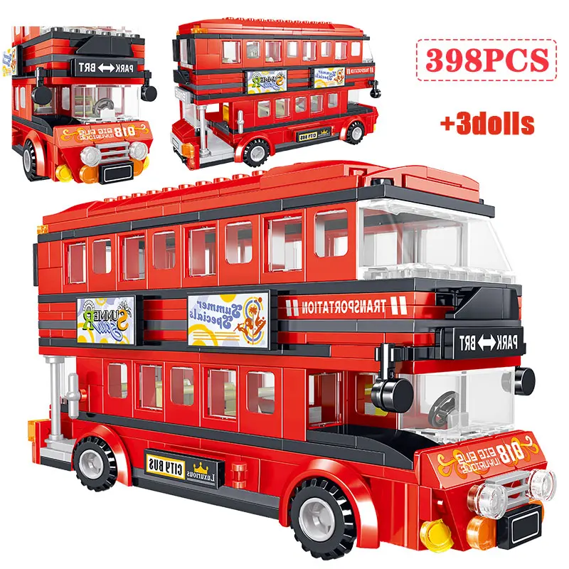 398 шт. городского движения Double Deck Автобус Комплекты строительные блоки