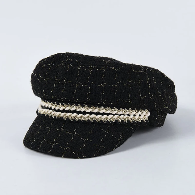 Новый роскошный бренд 30% шерсть + твидовый дизайн военные шапки для женщин Модная