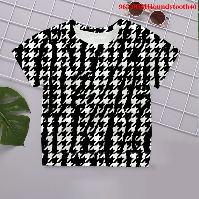 

Kids T Shirts Summer Baby Tees Tops Cotton Cartoon Houndstooth Print 2021 Funny Boys Girls Children Casual Harajuku Clothing