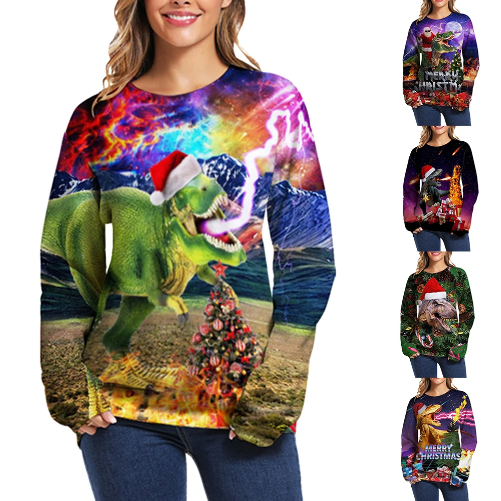 Унисекс женский мужской Рождественский свитер джемпер осенние Рубашки женские 3D