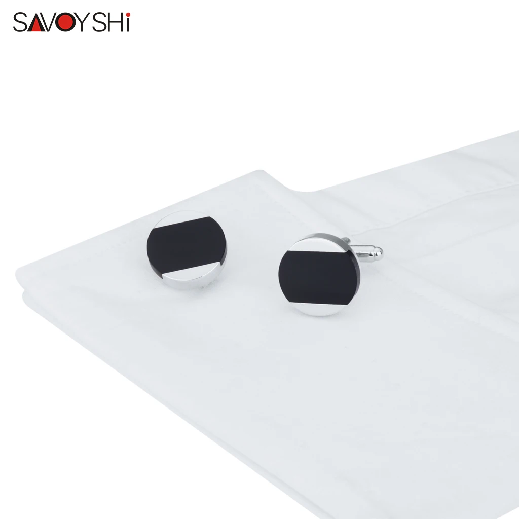 SAVOYSHI роскошные черные каменные запонки мужские запонки для рубашки высокого качества брендовые круглые запонки Бизнес подарок ювелирные изделия