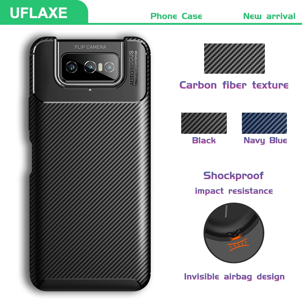 

Soft Silicone Case for Asus Zenfone 7 Pro ZS671KS Zenfone 7 ZS670KS Carbon Fiber Texture Back Cover Shockproof Casing
