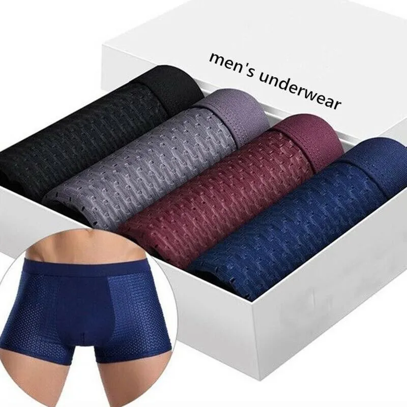

4pcs Men's Mesh Briefs Boxer Ice Mesh Breathable Sexy Short Panties Youth Boxer Bamboo Ventilate Shorts Modal Breathable Shorts