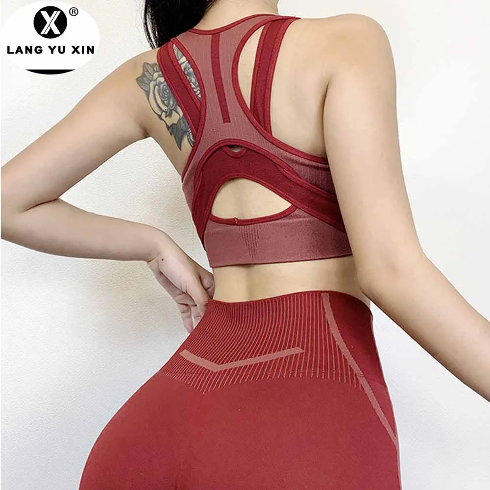 Для женщин спортивный костюм 2 ребристые Бесшовные йога одежда бюстгальтер