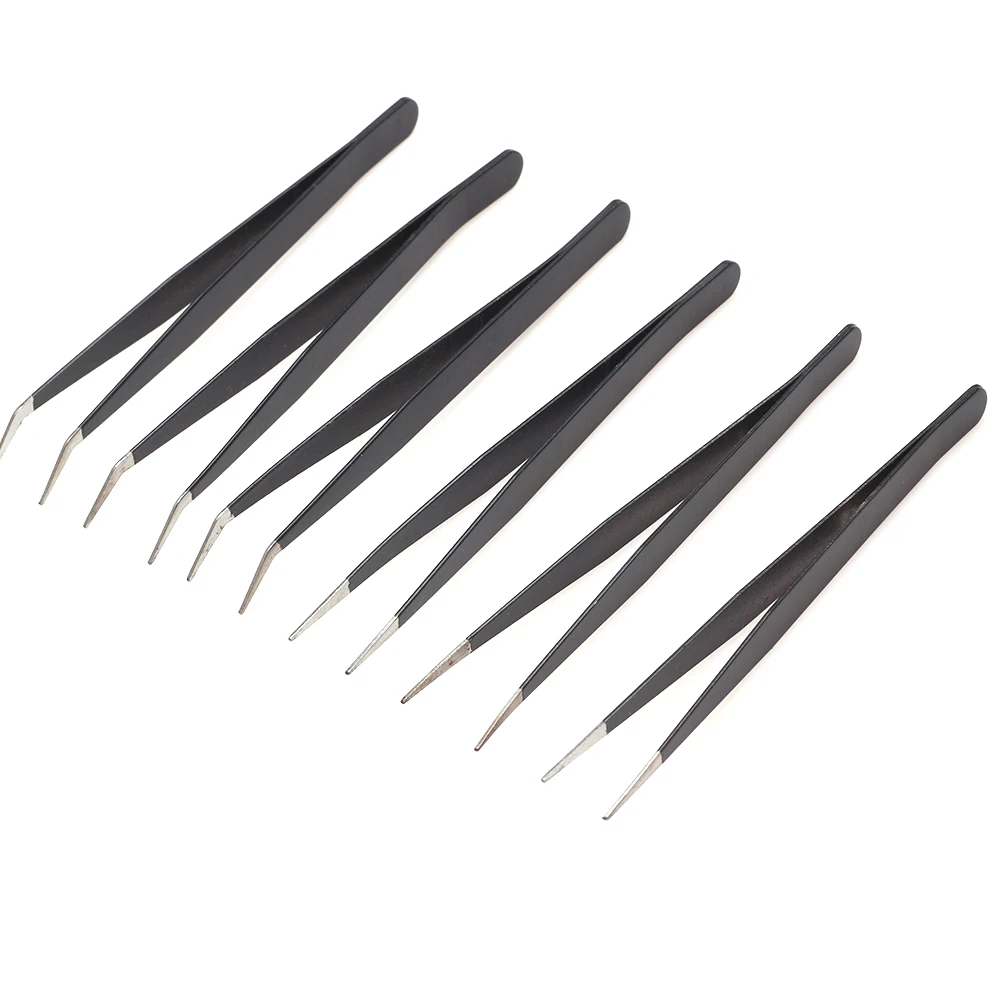 2 шт. нержавеющая сталь черный изогнутый Прямой пинцет для бровей анти-кислотные