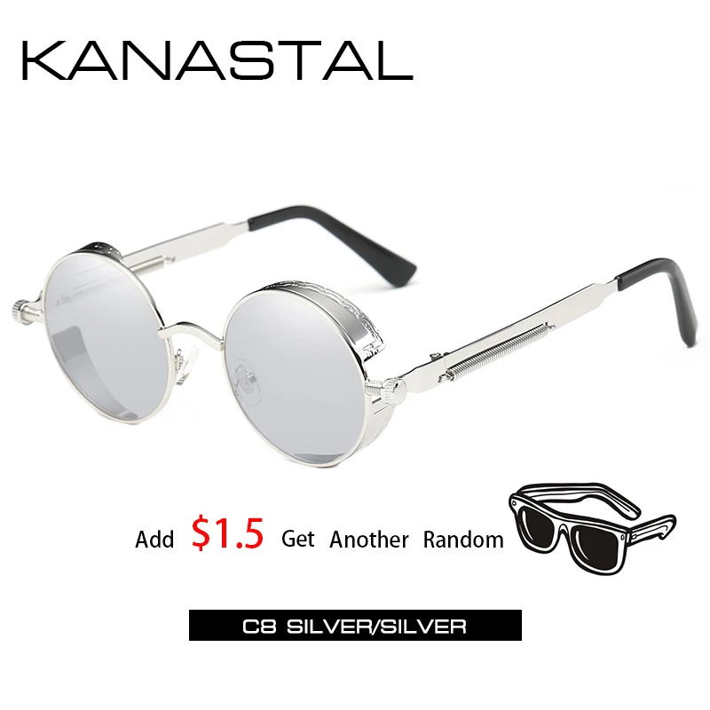 silver silver2 Круглые Солнцезащитные очки в стиле стимпанк, зеркальные Мужские и женские очки в стиле панк, брендовые дизайнерские ретро очки в оправе, винтажные весенние солнечные очки UV400 - Цвет линз: silver silver2