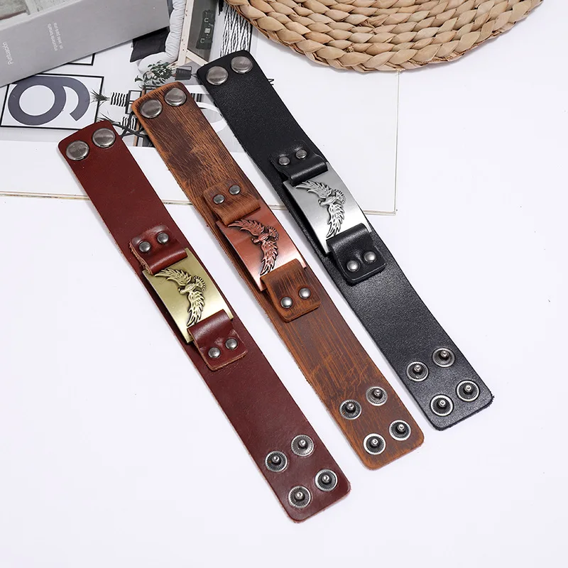 Jessingshow панковские мужские браслеты из сплава орла ретро браслет натуральной кожи