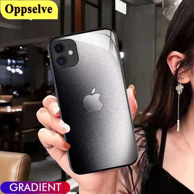 Чехол-накладка для iPhone X S XR из закаленного стекла градиентный 13 12 11 Pro Max Mini 7 8 6 |