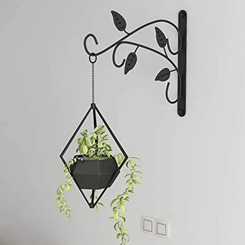 

2PCS Hanging Basket Brackets Plant Hook Metal & 4 Pcs Shepherd Crook Hooks,Metal Garden Stake with Hooker