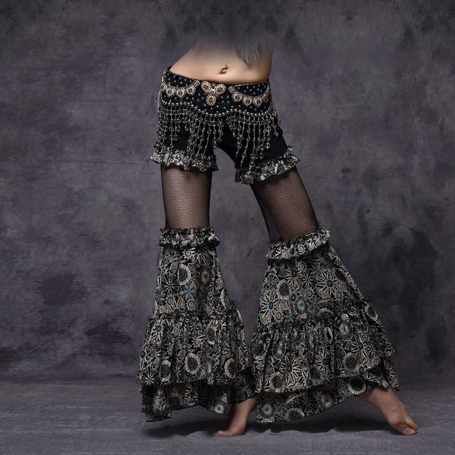 Брюки женские для танца живота цыганские расширяющиеся книзу штаны с завышенной