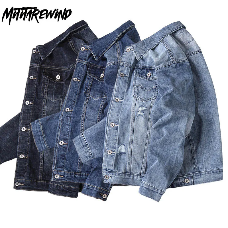 Джинсовые куртки мужские в стиле хип-хоп уличная одежда из денима с множеством