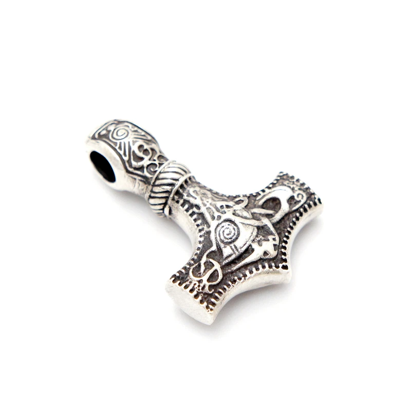

CX Sterling Silver Nordic Thor Hammer Key Pendant Handmade Retro EDC Pendant Parachute Cord DIY
