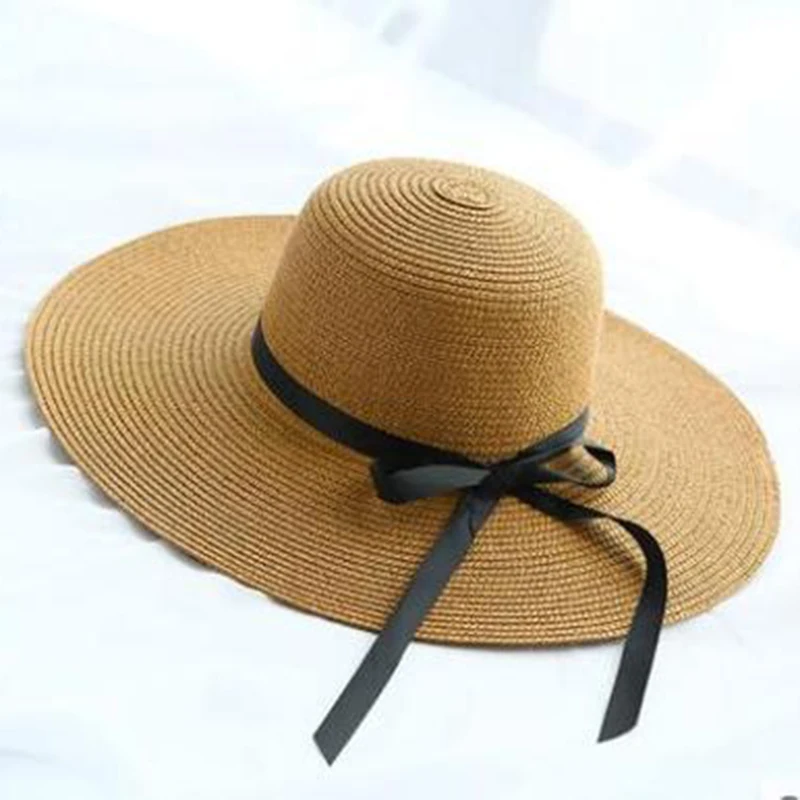 

Summer Solid Color Straw Hat Women Big Wide Along The Beach Hat Simple Foldable Sun Hat Sunscreen UV Resistant Simple Sun Cap