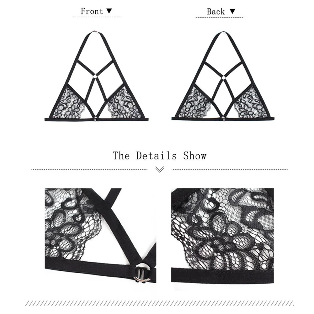 

New Arrival Women Lace Bra Tops Lingerie Soft Halter See-Through Harness Hollow Out Bra