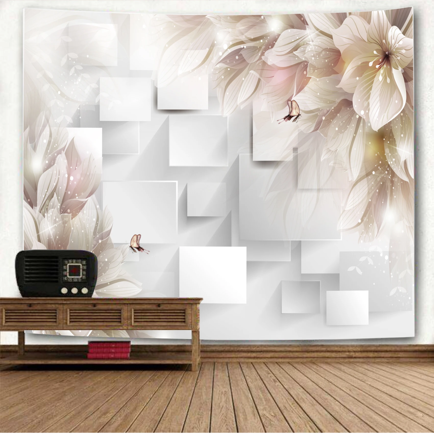 Европейский 3d крутой яркий гобелен с цветочным принтом настенный большого