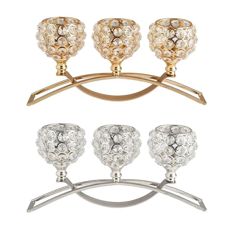 

European 3 Arms Crystal Candle Holder Arch Bridge Candle Stand Tealight Candlesticks Bowl for Bedroom Home Wedding Table Decor