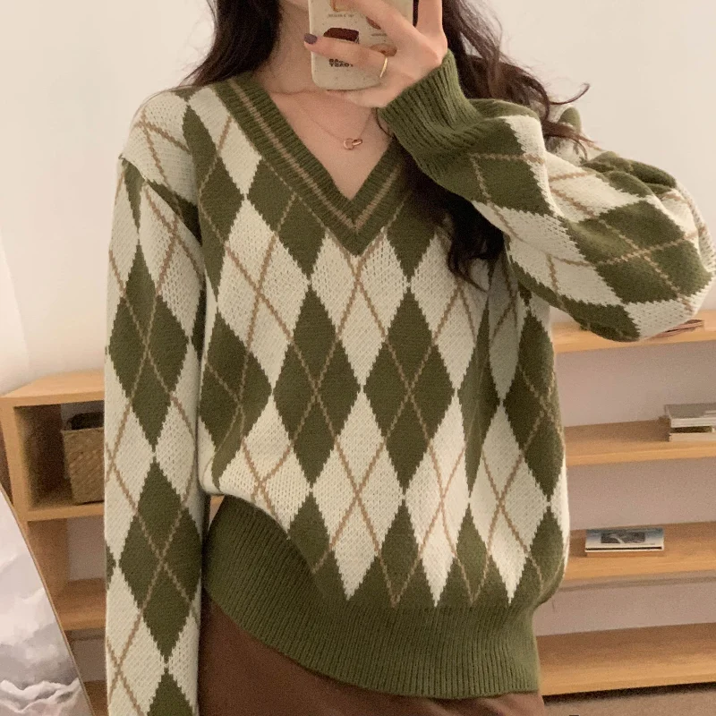 Женский трикотажный свитер с длинным рукавом V-образным вырезом | Женская одежда