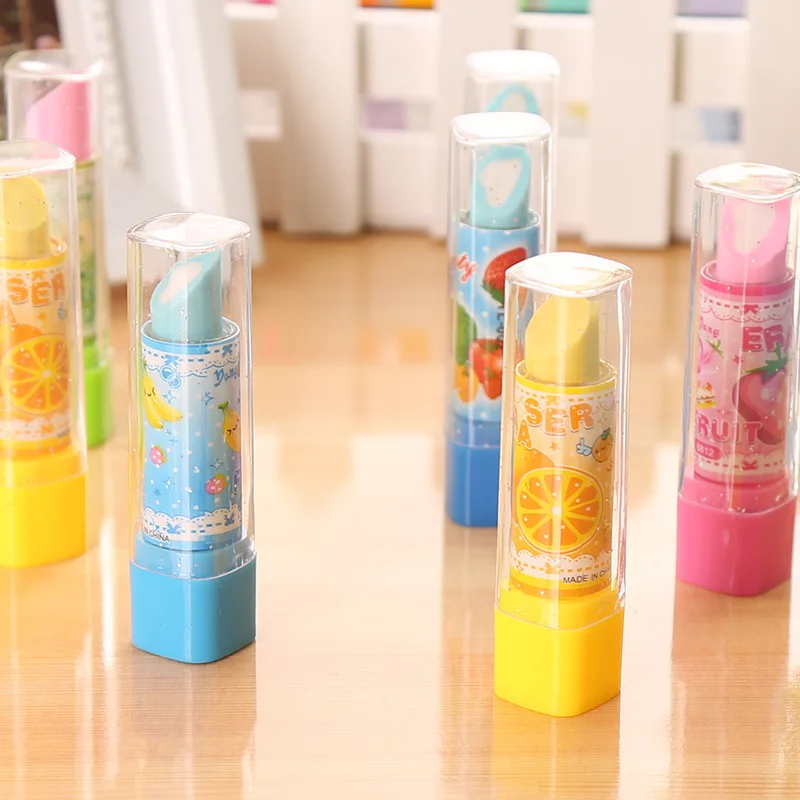 

1 PC Lipstick Eraser Cartoon Fruit Creative Stationery Primary School Students Learn Cute Prizes Eraser Variety