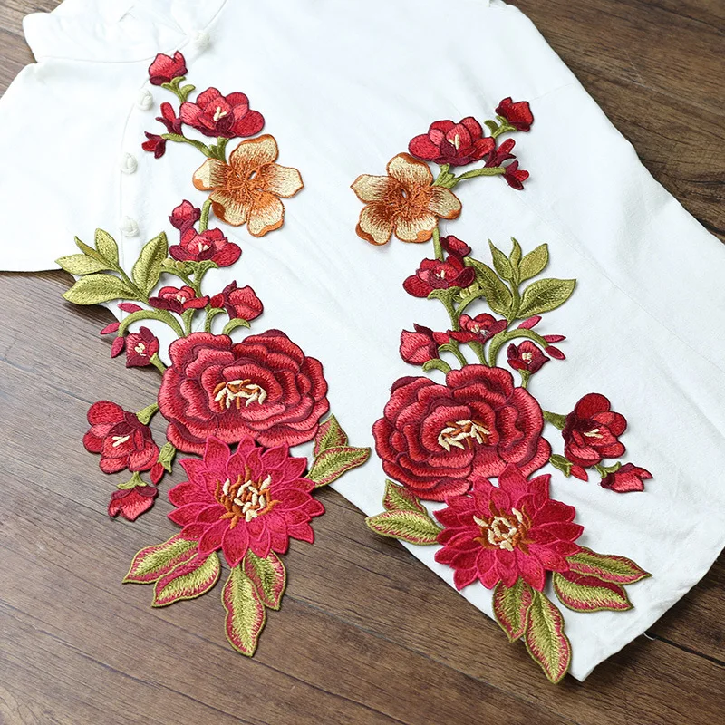 

Water soluable red flower embroidered Patches for Clothing sew on Embroidery floral Applique sewing parches clothing Decoration
