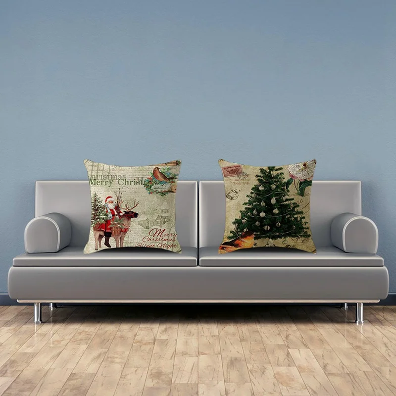 

45x45CM Christmas Linen Pillowcase Christmas Style Pattern Pillow Case Decor Square Pillow Cover Cushion