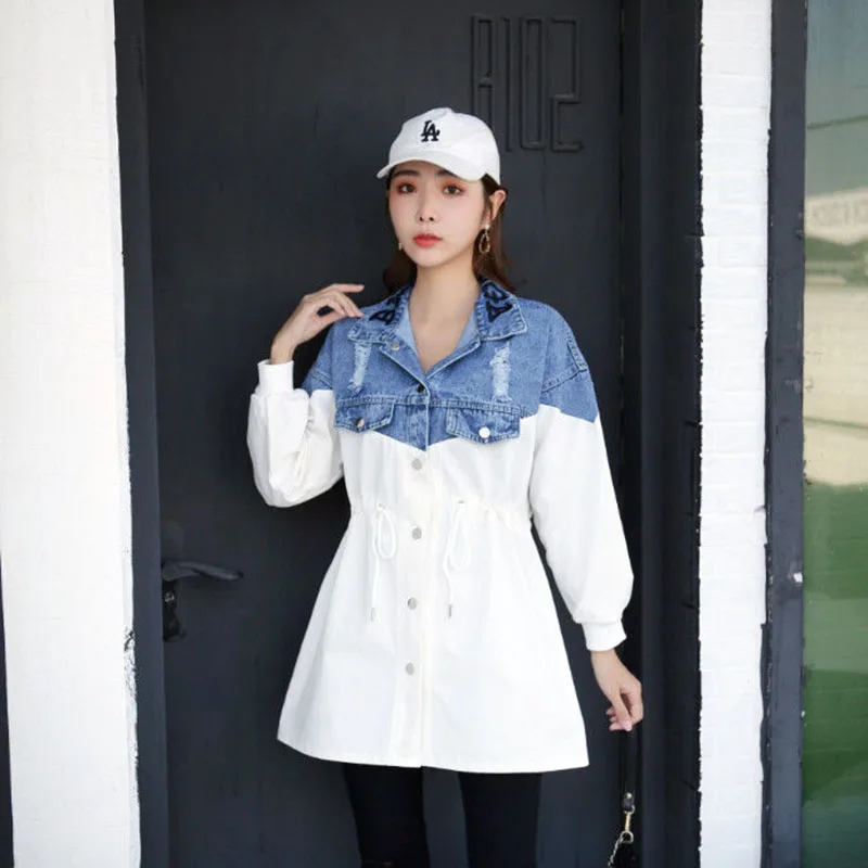 Женская джинсовая куртка с длинным рукавом свободная короткая из джинсовой