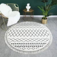 Nordic Morocco Round Rug Boho For Kids Room 200Cm Black White Geometric Carpet With Tassel  Bedroom Bedside Rug Table Chair Mat