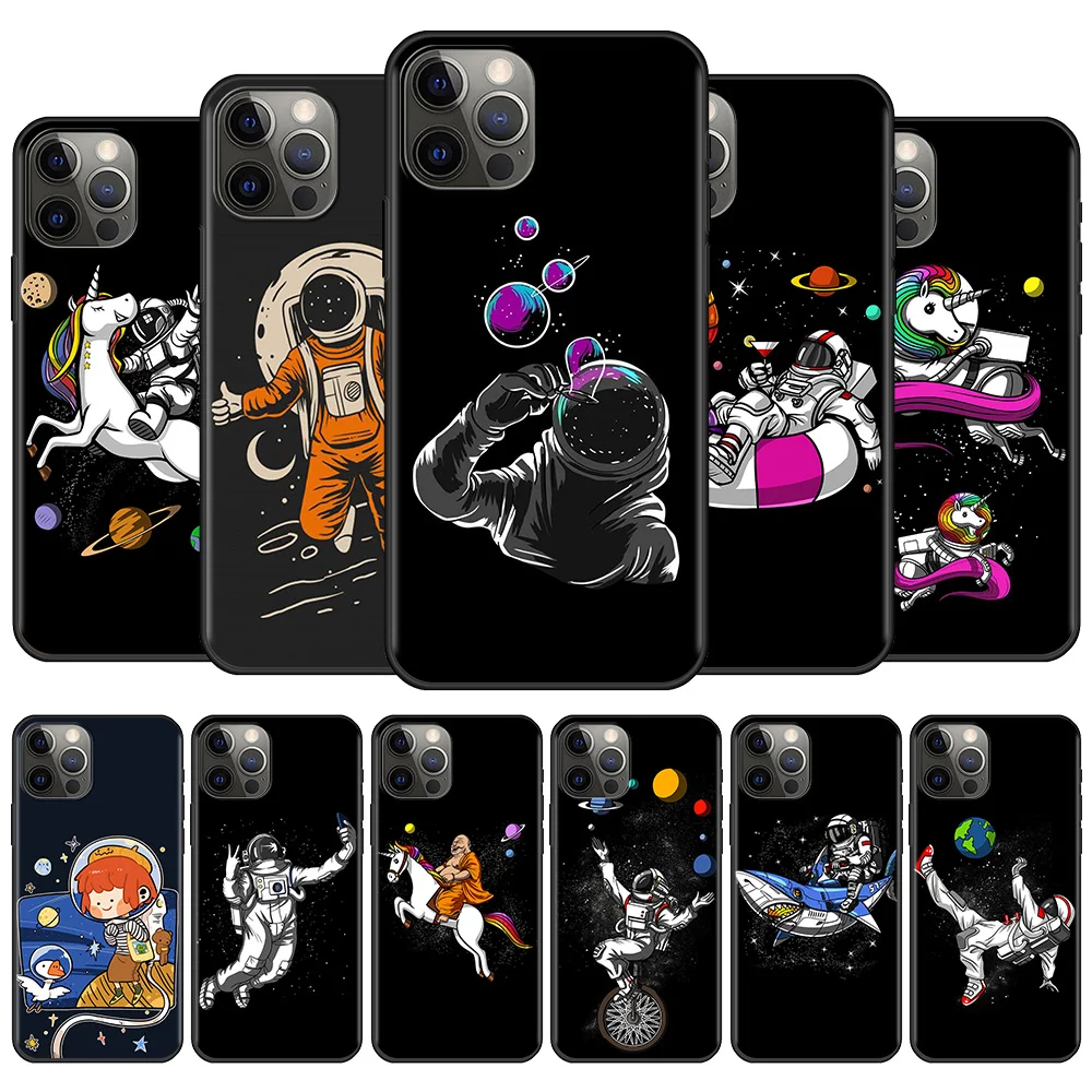 

Phone Case For Apple iPhone 11 13 12 Pro Max Mini XR X 7 6S 8 Plus 5 5S XS SE(2020) Coque Rainbow Unicorn Sci Fi Astronaut