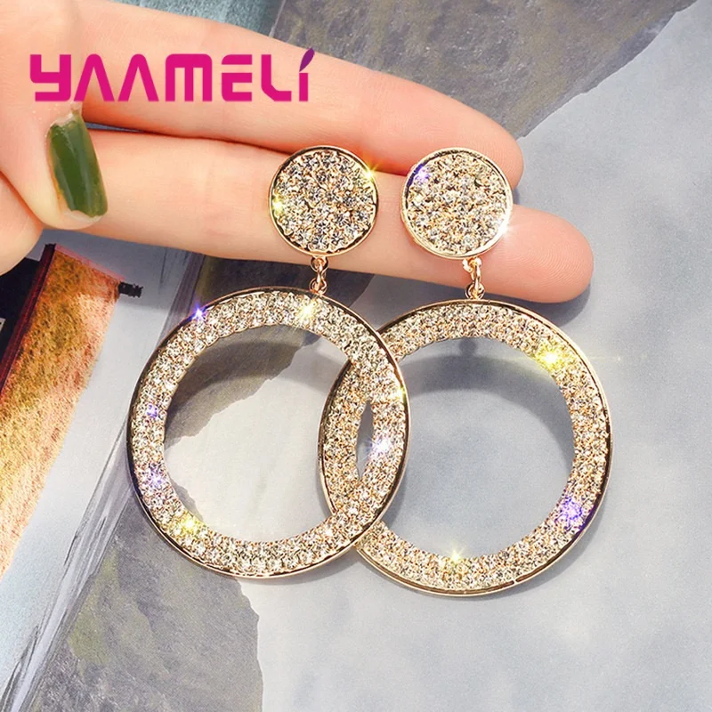 

Big Hoop Earrings for Women 925 Sterling Silver Shiny Rhinestone Crystal Mirco Inlay Statement New Fashion Ear Brinco Jewellery