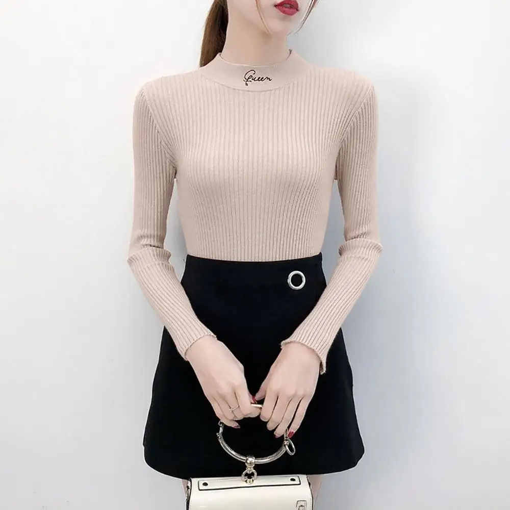 Fashion womens sweaters 2019 winter O-Neck Pullovers Solid long sleeve white and black tops Femme Clothing | Женская одежда