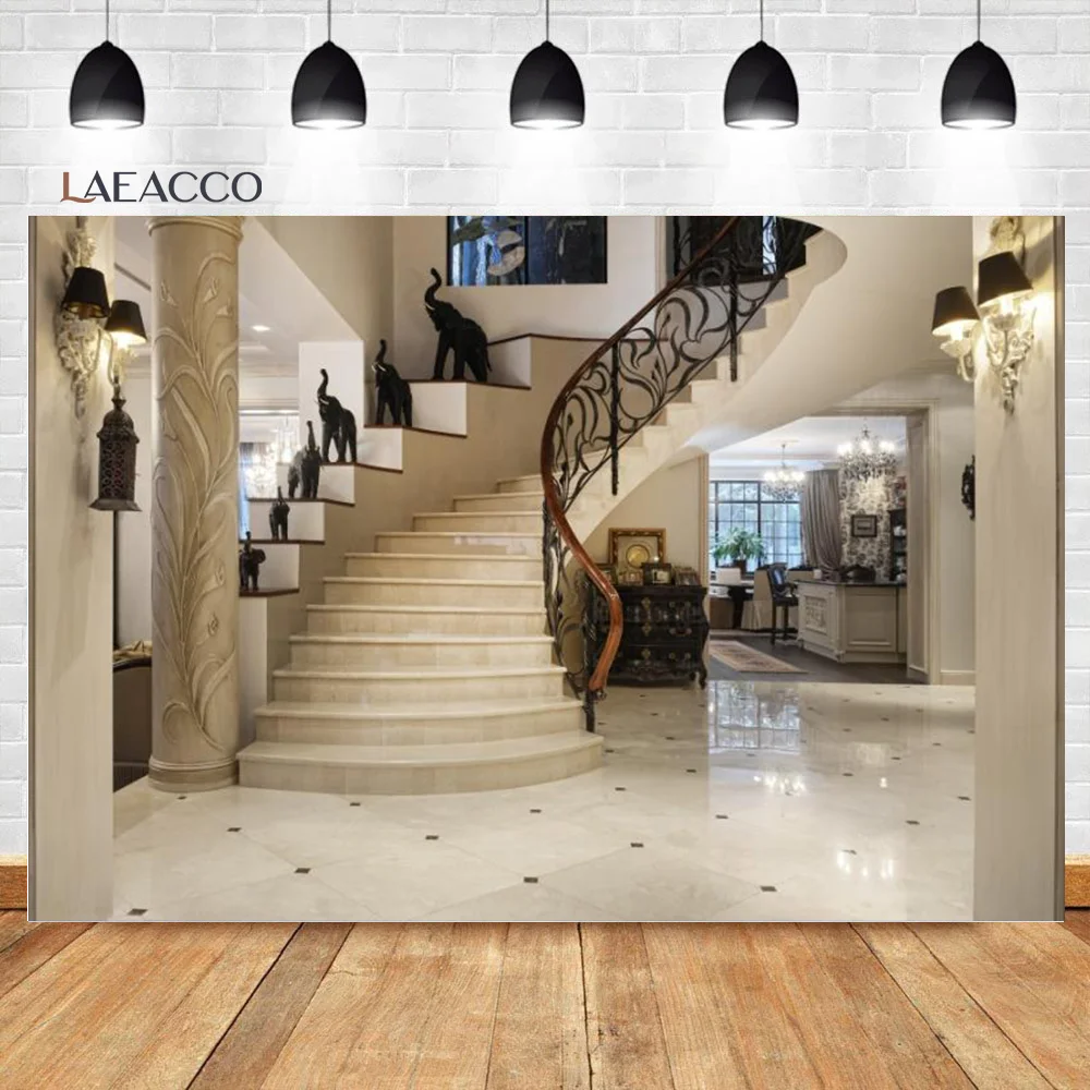 

Laeacco Luxury Palace Spiral Staircase Pillar Interior Decor Photography Backgrounds Family Portrait Backdrops For Photo Studio