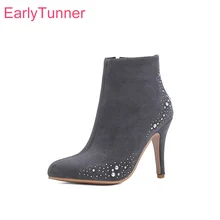 Hot Brand New Elegant Gray Black Women Ankle Boots Sexy Crystal Lady Dress Shoes High Heel Plus Small Big Size 10 32 45 48