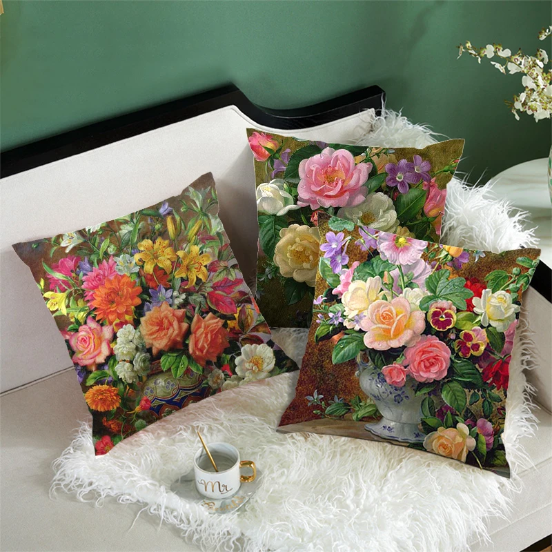 Льняная Подушка с цветочным принтом Fuwatacchi наволочка розовыми и цветами цветными