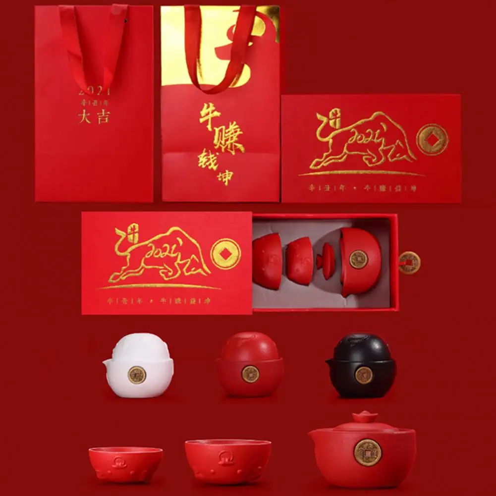 

2021 Ox Year Ceramic Tea Cups Set Home Travel Office Drinkware Gifts