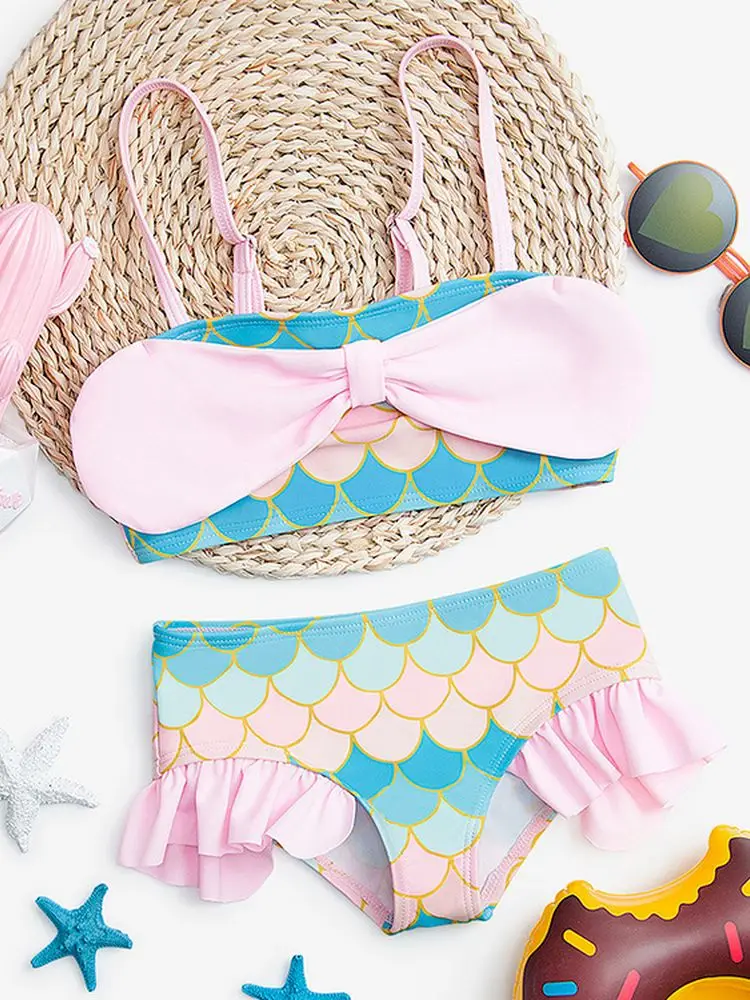 

2021 European and American Mermaid Children's Swimsuit Girls New Small and Medium-sized Girls Bikini Split Swimsuit Women