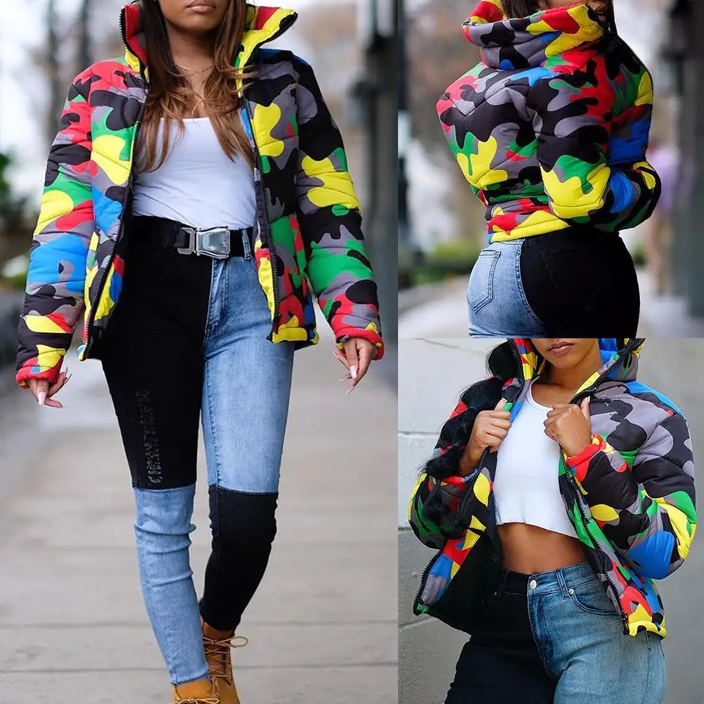 Зимняя женская куртка унисекс с камуфляжным принтом зимняя Модная парка