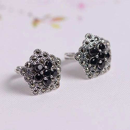 BLACK BALMORA100% Настоящее 925 пробы серебро красный гранат клип серьги для женщин Модные Винтажные оригинальные тайские серебряные ювелирные изделия Aretes - Окраска металла: BLACK