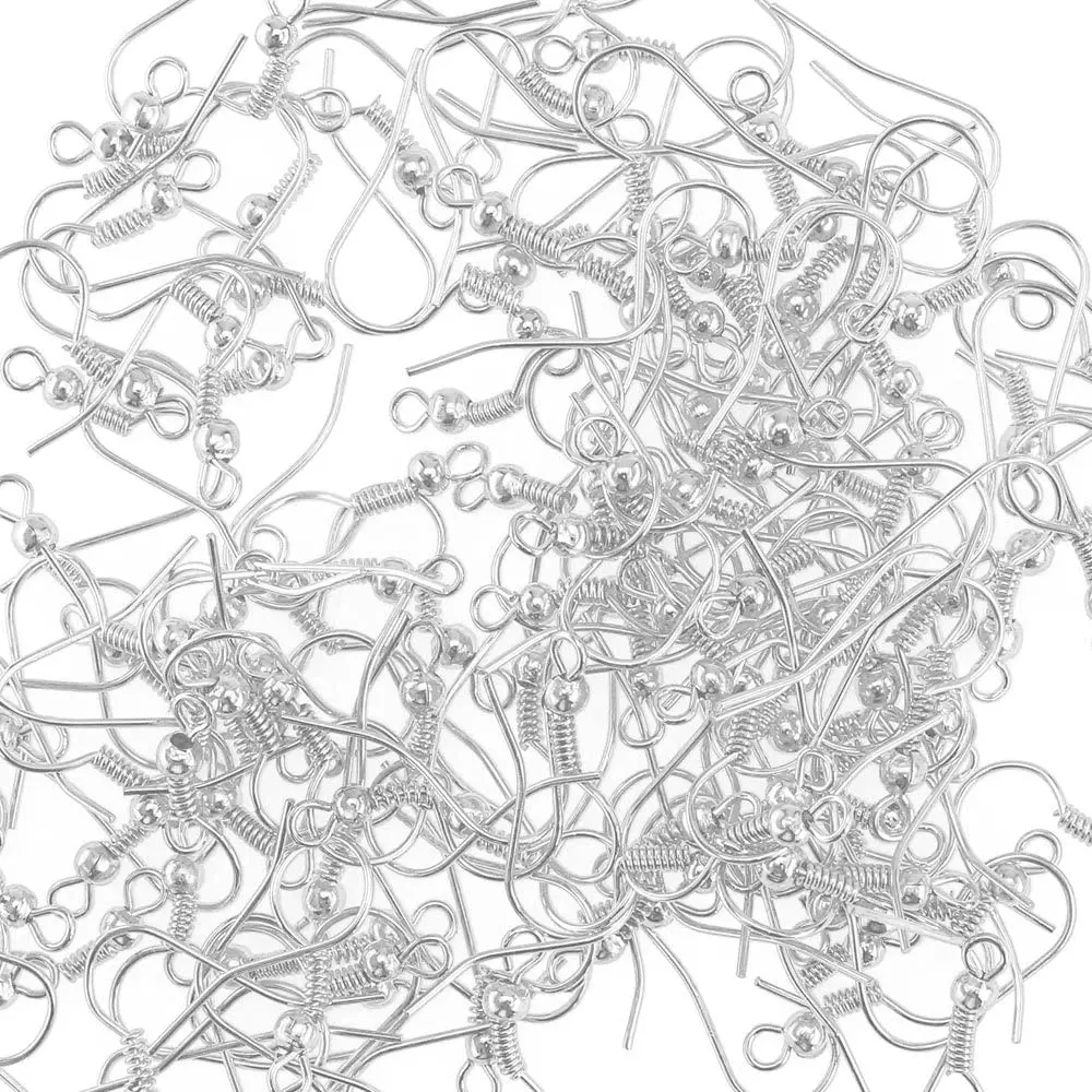 100Pcs Stainless Steel Hypoallergenic Earring Hooks Fish Earwire with Coil and Ball for Jewelry Findings DIY Making