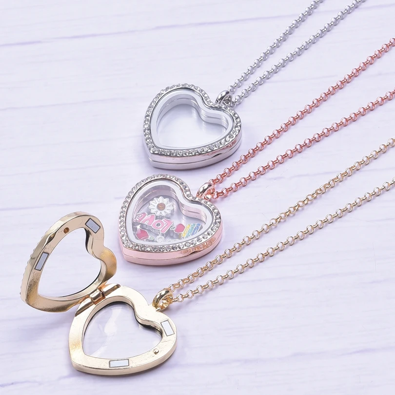 

30mm Heart Charm Lockets Necklace For Women Men Floating Locket Pendant Love Trendy Necklace Golden Rose Gold Silver Color Chain