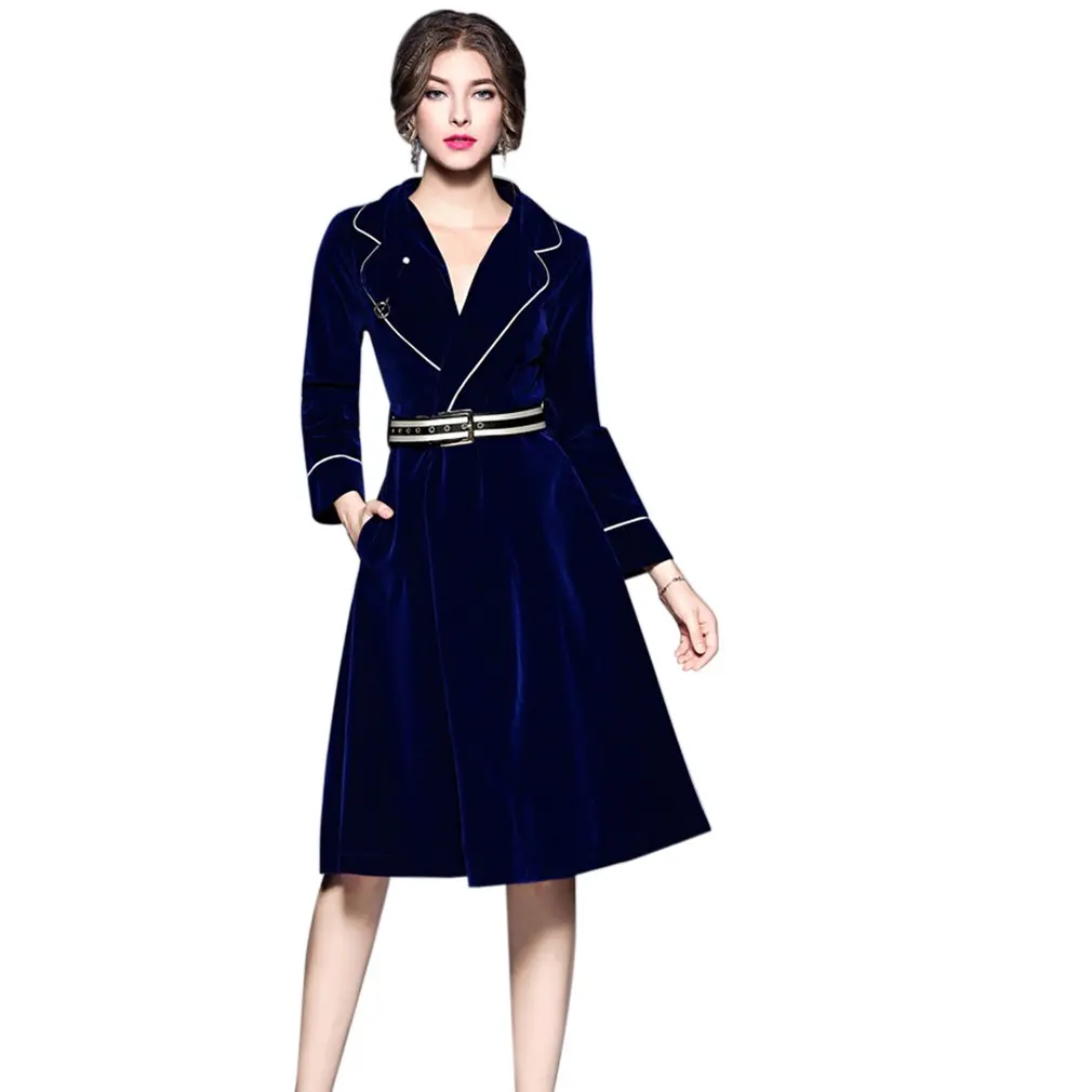 Женская осенне зимняя элегантная длинная юбка с длинным рукавом 2017 v образным