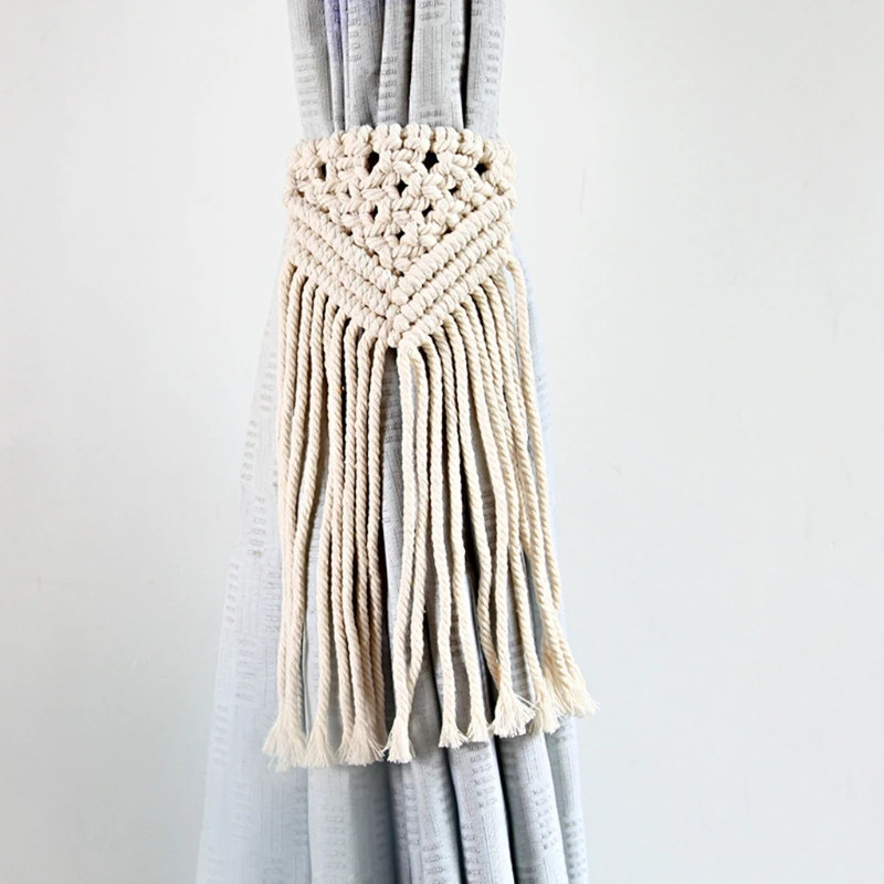 

H051 Macrame Curtain Tieback Hand-woven Cotton Tied Strap Rope Hanging Tassel Tying