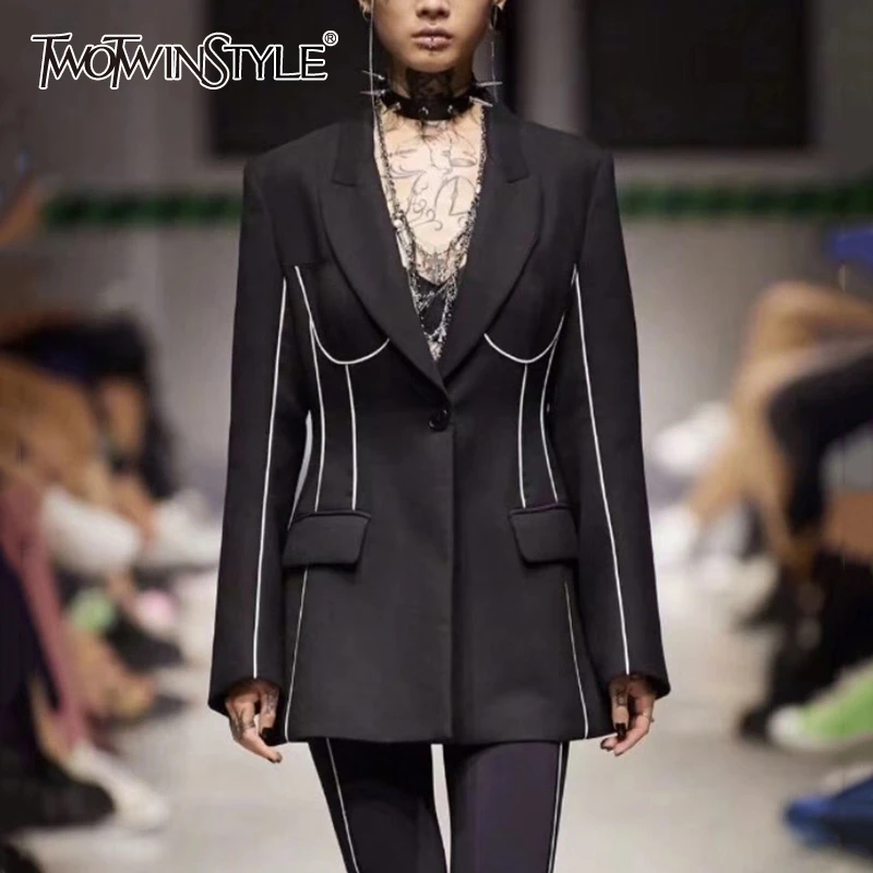 Женский блейзер в полоску twotwin2 Осенний с длинным рукавом и карманами новинка