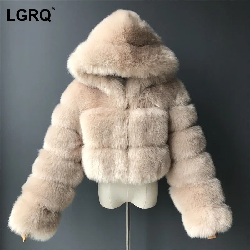 

[LGRQ] Thicken Furry Warm Fit Faux Fur Jacket New Hooded Long Sleeve Women's Coat Fashion Tide Autumn Winter 2021 19D3979