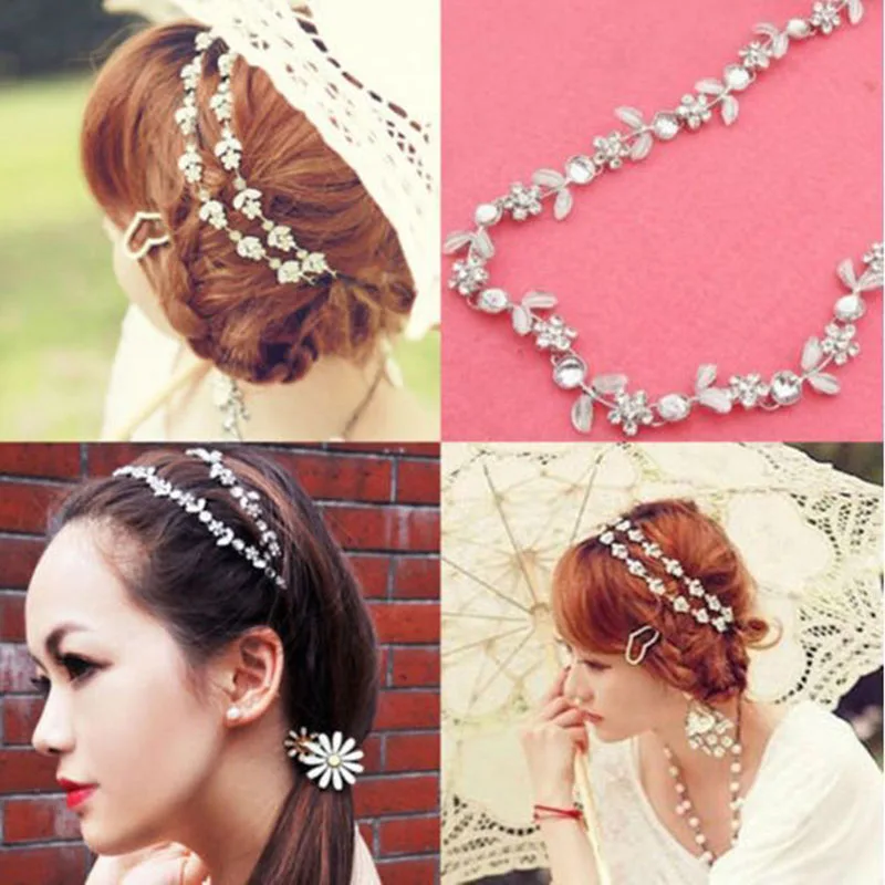 Леди Эластичный со стразами бриллиантовые повязки Свадебная повязка на голову с